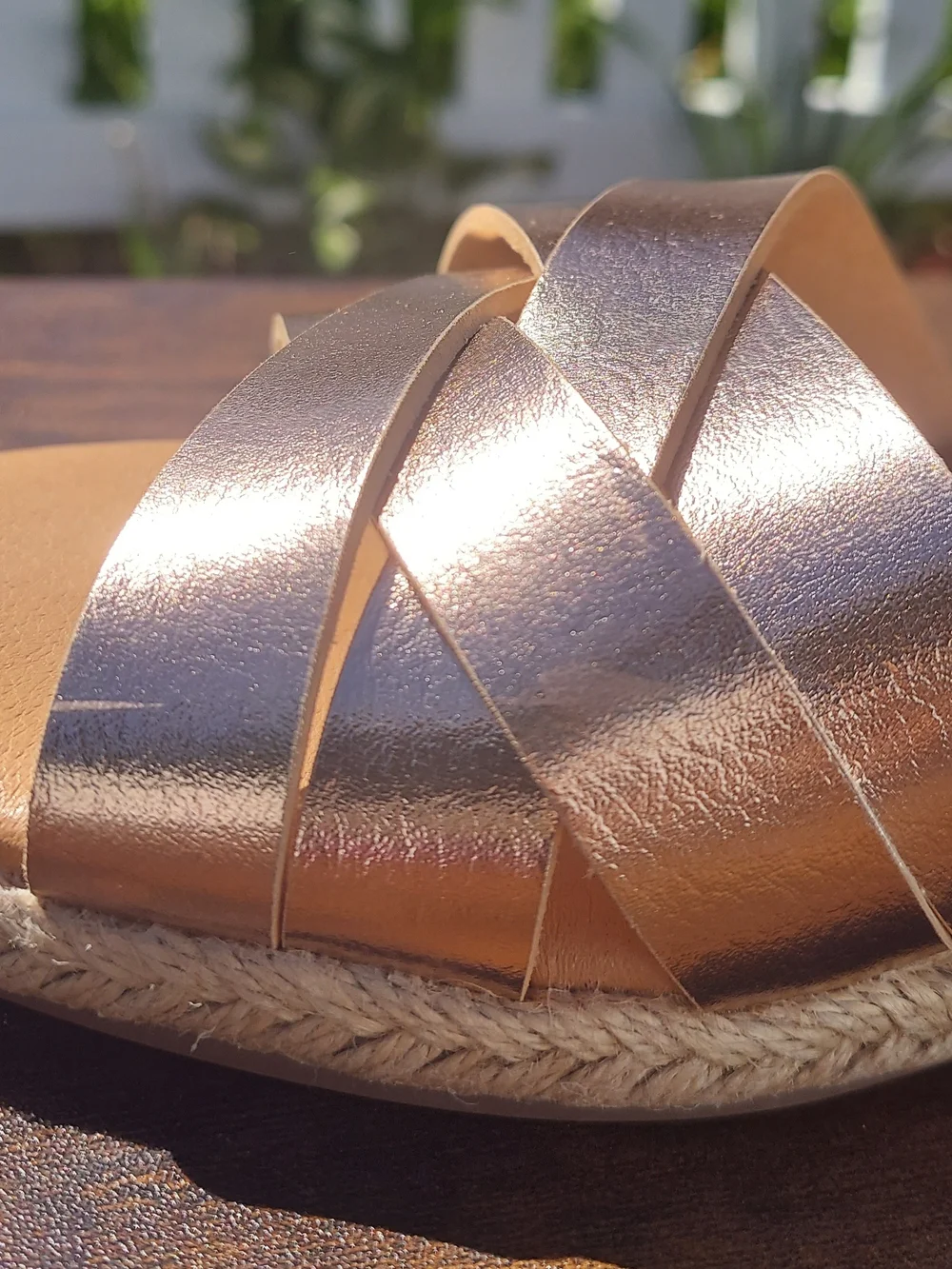Lands End Metallic Rose Gold Espadrille Wedge Sandals Women Size 8.5 Coastal - Picture 7 of 14